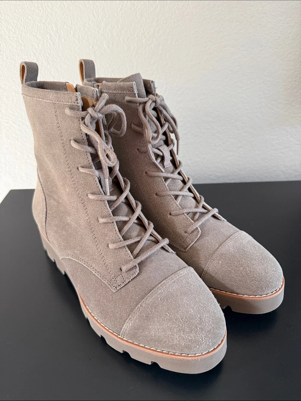 Vionic Lani II Taupe Suede Lace-Up Combat Booties